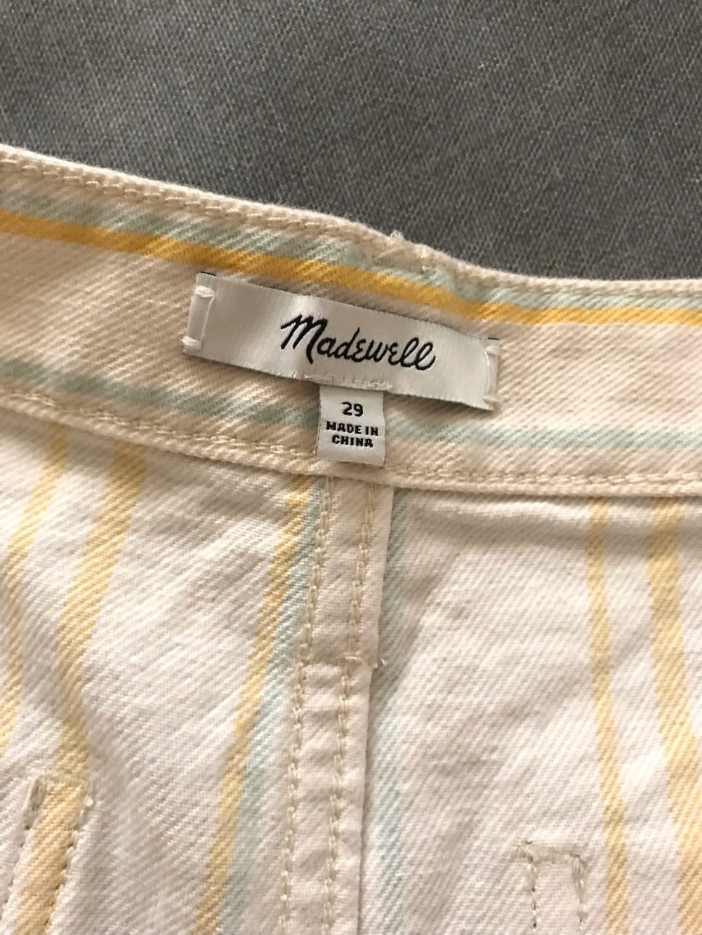 Madewell Cream Pants with Yellow and Light Blue Stripes - Picture 8 of 9
